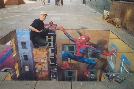 spiderman 3D Illusion Street Art by Julian Beever