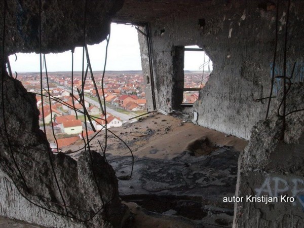 Inside heavily damaged water tower in Vukovar