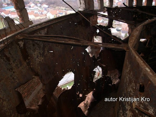 Inside heavily damaged water tower in Vukovar