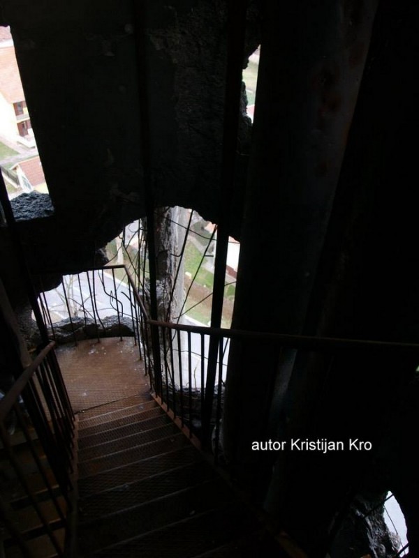 Inside heavily damaged water tower in Vukovar