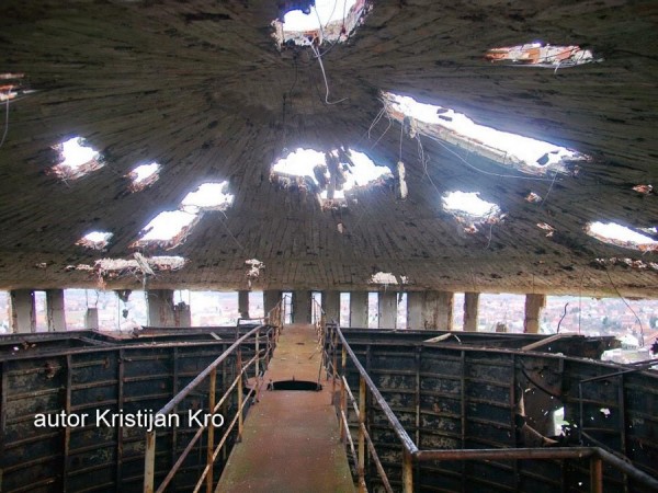 Inside heavily damaged water tower in Vukovar