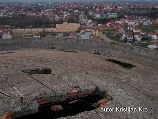 Inside heavily damaged water tower in Vukovar