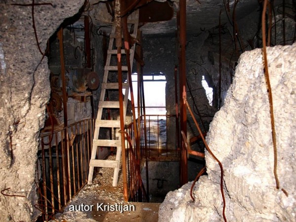 Inside heavily damaged water tower in Vukovar