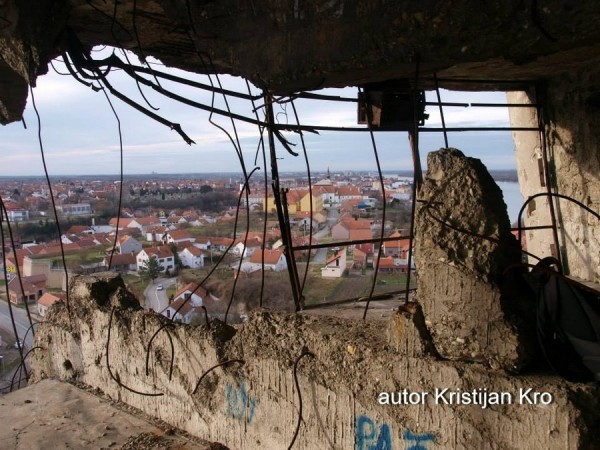 Inside heavily damaged water tower in Vukovar