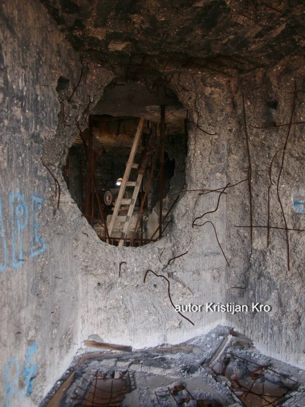 Inside heavily damaged water tower in Vukovar