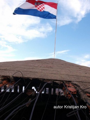 Inside heavily damaged water tower in Vukovar