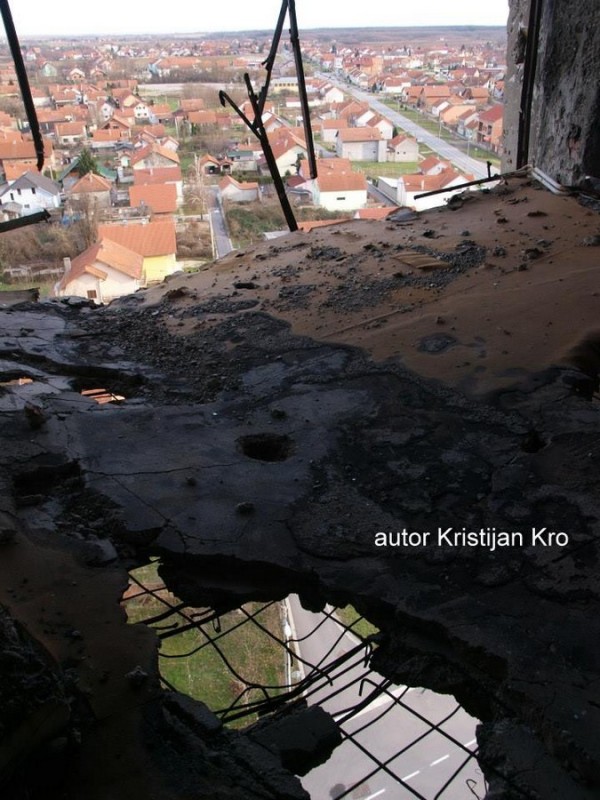 Inside heavily damaged water tower in Vukovar